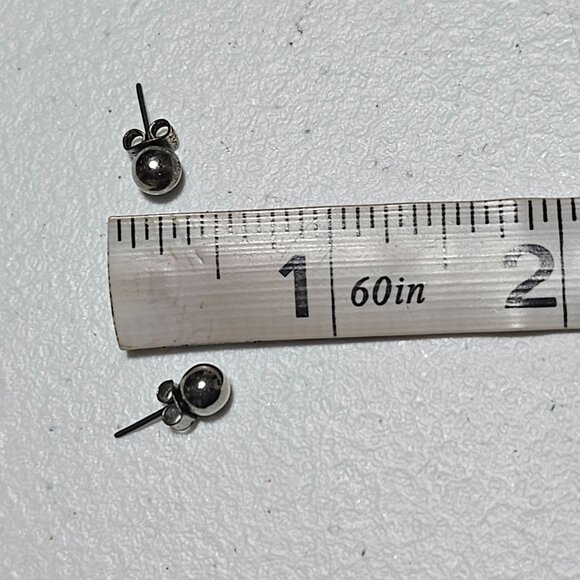 Elegant Silver Ball Stud Earrings Classic Minimalist Fashion Jewelry Women - Picture 3 of 3